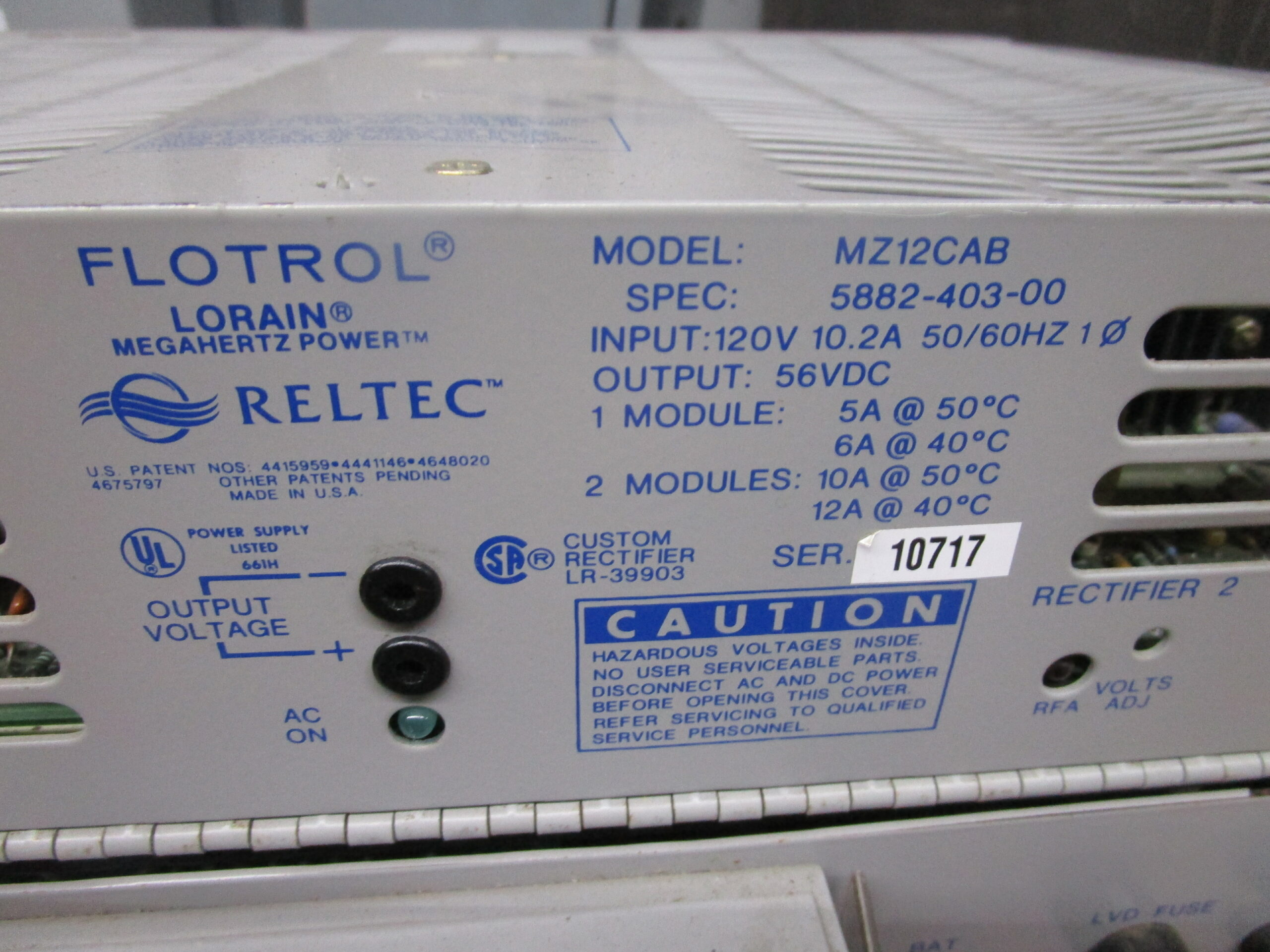 FLOTROL RELTEC LORAIN RECTIFIER CABINET MZ12CAB/MZ12CAB/B/DF 10.2A 120V  50/60HZ SERIES 10717 1 Y WARRANTY – Integrity Electric Direct